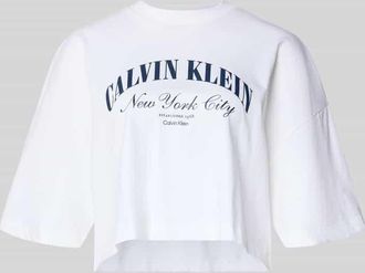 Calvin Klein Jeans Cropped T-Shirt mit Logo-Print in Weiss, Gr&ouml;&szlig;e XL