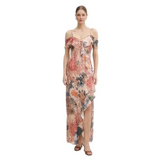 Guess Bloemenprint Jurk met Koude Schouders en Ruches - Dames - Avondkleed - Veelkleurig - S - Kleedjes