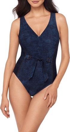 Magic Suit By Miraclesuit Billie Jean Shania Belted Underwire One-Piece Swimsuit in Denim Blue at Nordstrom, Size 14