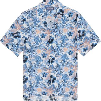 Vilebrequin Men Viscose Bowling Shirt Island Flowers in White at Nordstrom, Size Xx-Large