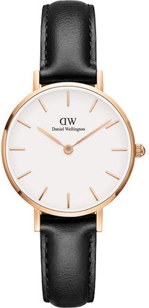 Daniel Wellington Classic Petite Leather Strap Watch, 28mm in Black/White/Rose Gold at Nordstrom