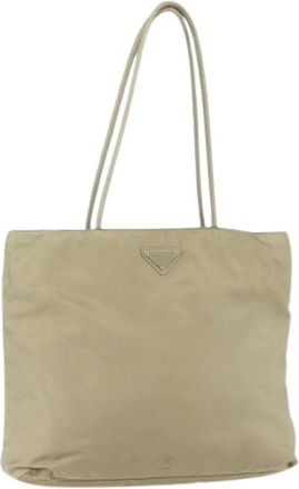 Prada Pre-owned Tote Bags, female, Beige, Size: ONE SIZE Pre-owned Nylon Tote Bag