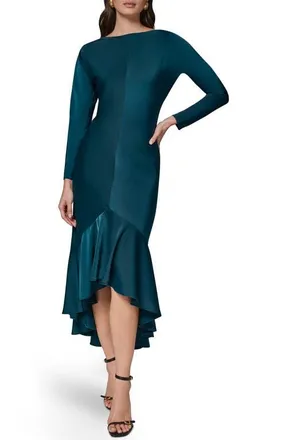 DKNY Long Sleeve Ruffle Hem High-Low Dress in Hudson at Nordstrom, Size 16