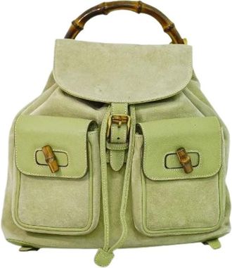 Gucci Pre-owned Backpacks, female, Green, Size: ONE SIZE Pre-owned Suede Backpack
