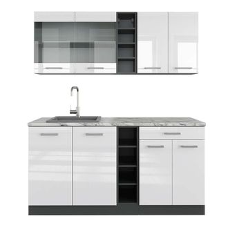 Vicco Cocina Vers&aacute;til R-line, Blanco Brillo/antracita, 160 Cm, Et M&aacute;rmol, Vicco