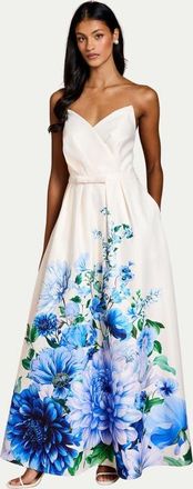 Coast Petite Bandeau Print Maxi Dress in Blue at Nordstrom, Size 10
