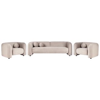 Beliani Conjunto De Sala De Estar 5 Plazas Sof&aacute; Y 2 Sillones Moderno De Terciopelo Con Cojines Extra Gris Pardo Leiren