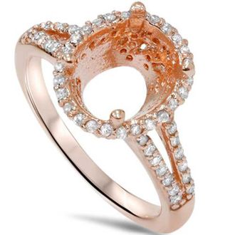 Pompeii3 1/2ct Rose Gold Split Shank Halo Diamond Ring Setting For Oval 14K Size Selectable