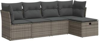 vidaXL Juego De Sof&aacute;s Jard&iacute;n Con Cojines 5 Pzas Rat&aacute;n Sint&eacute;tico Gris Vidaxl