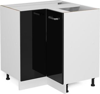 Vicco Mueble Esquinero Universal R-line, Negro Brillo Intenso, 75.6 Cm Con Puerta, Sin Encimera
