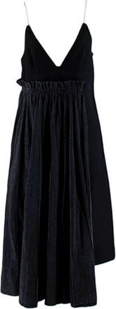 sacai Black Wool Pleated Denim Skirt Midi Dress Size M