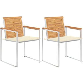 vidaXL Vidaxl - Sillas De Jard&iacute;n Con Cojines 2 Uds Madera Maciza Teca Y Acero