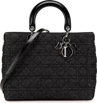 Dior Borsa a tracolla Lady Dior grande denim con motivo Cannage 2000 - Nero