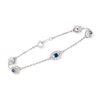 Ross-Simons CZ and. Simulated Sapphire Evil Eye Station Bracelet in Sterling Silver