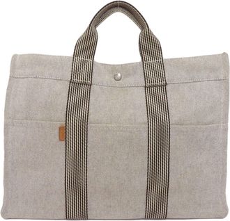 Herm&egrave;s Gray Canvas Tote Bag (Pre-Owned)