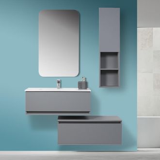 Feridras Feridras - Mobile Bagno Sospeso Grigio Pastello 90x47 Cm Con Specchio E Ceramica Inclusi