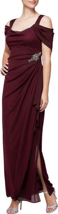 Alex Evenings Embellished Cold Shoulder Column Evening Gown in Wine at Nordstrom, Size 16