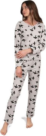 Leveret Womens Loose Fit Cotton Matching Family Pajamas, Animal & Nature Prints in Bird Gray at Nordstrom, Size X-Small