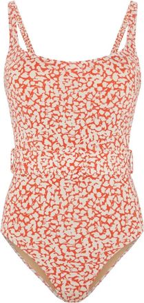 Evarae Womens Cassandra Onepiece Belted Swimsuit In Red Ditsy Print