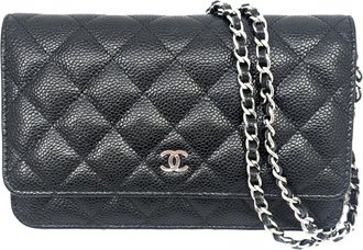 Chanel Black Grained Calfskin Chain/Shoulder Wallet (Pre-Owned)