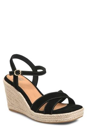 S&ouml;fft Neely Ankle Strap Platform Espadrille Sandal in Black Suede at Nordstrom, Size 8.5