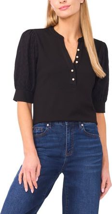 CeCe by Cynthia Steffe Puff Sleeve Shirt in Rich Black at Nordstrom, Size X-Small