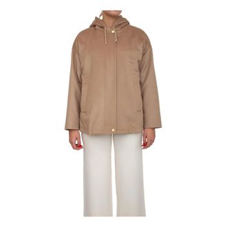 Max Mara Light Jackets, female, Brown, Size: 2XL Derris Wool Broadcloth Short Coat