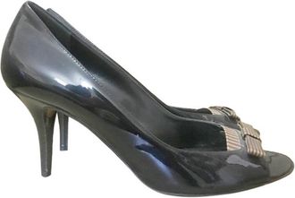 Fendi Striped-Bow Patent Leather Peep-Toe Pumps Size 38