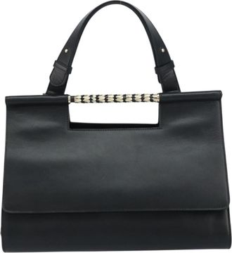 Bulgari Serpenti Scaglie Day Bag Leather Black Leather Handbag (Pre-Owned)