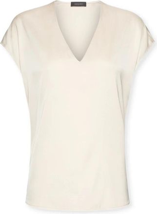 Elena Miro V-hals satijnen blouse - Dames - Blouses - Wit - 6XL - Satijn - Overhemden