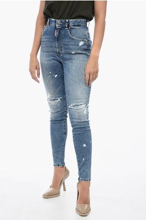 Dsquared2 Jeans Twiggy a Vita Alta Effetto Acid-Wash 12cm taglia 50