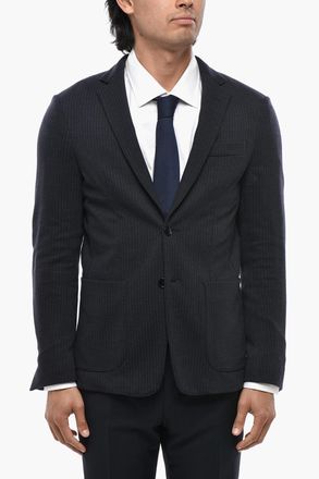 Corneliani Blazer Sfoderato in Jersey di Lana Vergine Motivo Gessato Corneliani