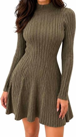Heartloom Rib Mock Neck Sweater Dress In Olive