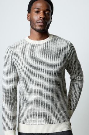 French Connection Mens Grey Textured Waffle Knit Crew Neck Long Sleeve Jumper - Size X-Large