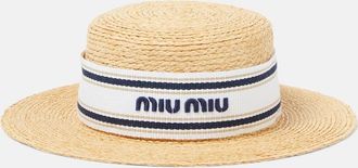 Miu Miu Logo raffia boater hat