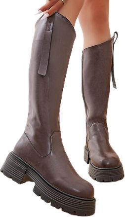 Generic Brown Womens Fashion Winter Boots with Round Toe and Side Zipper Closure Thick Bottom Low Heel for Everyday Wear and Ankle Support