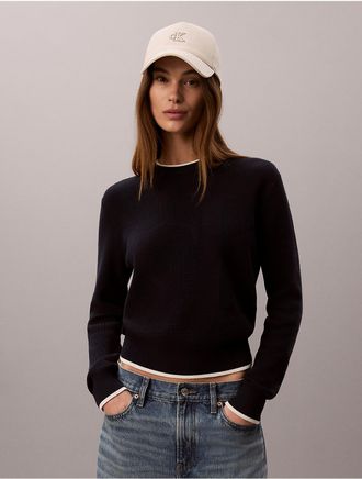 Calvin Klein Jeans Calvin Klein Womens Smooth Cotton Monogram Tipping Sweater - Blue - XS