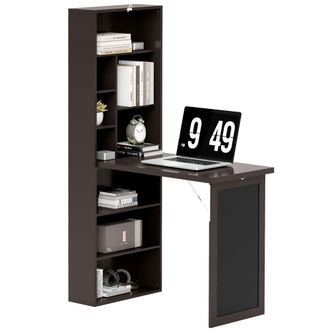Mauro Ferretti Scrivania Moderna Pieghevole Con Libreria E Lavagna, In Legno E Metallo, 98x51x153 Cm, Marrone