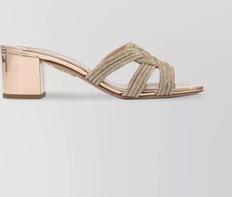 Aquazzura embellished block heel sandals with metallic finish