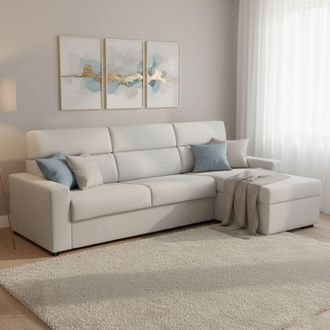 Dmora Sof&aacute; Cama Con Chaise Longue Celleno, Desenfundable, Con Almacenaje Made In Italy, Impermeable Multiposici&oacute;n, 280x160 Cm