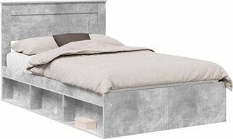 vidaXL Estructura De Cama Con Cabecera Gris Concreto 135 X 190 Cm Vidaxl