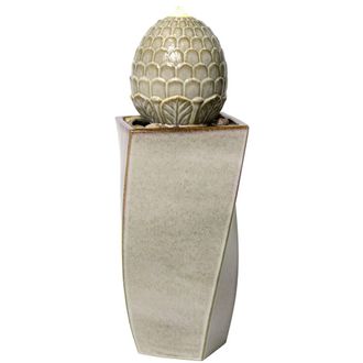 PRIMROSE Grey Pineapple Ceramic Water Feature Fountain Cascade Lights H86cm
