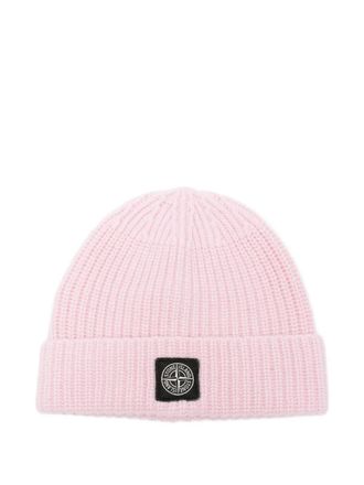 Stone Island logo-patch beanie - men - Virgin Wool - One Size - Pink