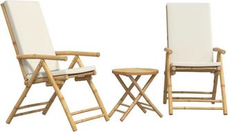 vidaXL 3 Piece Folding Bistro set with Cream White Cushions Bamboo Vidaxl