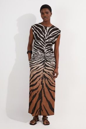 Karen Millen Jacquard Zebra Print Slinky Maxi Dress in Brown at Nordstrom, Size X-Small