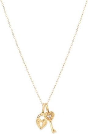 Adina Reyter Diamond Heart & Key Pendant Necklace in Mixed at Nordstrom