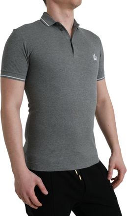 Dolce & Gabbana Mens Gray Collared Short Sleeve Crown T-Shirt Cotton