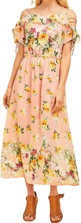 Entro Floral Lace Up Maxi Dress In Pink