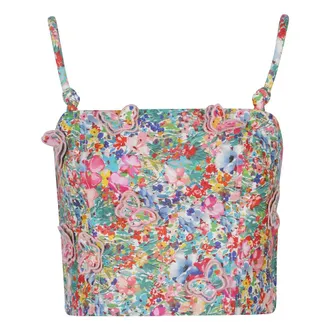 Farm Rio FARM Rio, Sleeveless Tops, female, Multicolor, Size: S Peasant Floral Top