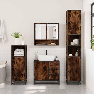Berkfield Home Durable 4&not;Piece Bathroom Furniture Set&not;Smoked Oak Engineered Wood in Brown